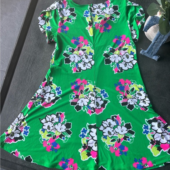 Kaari Blue Green Floral A-Line Dress | Size L | Bold & Bright Print - Picture 3 of 3